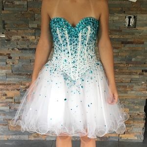 White and blue homecoming dress